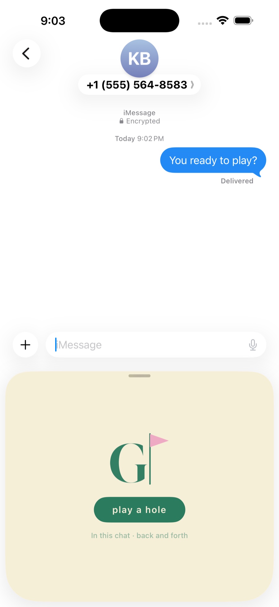 The G app open in an iMessage conversation
